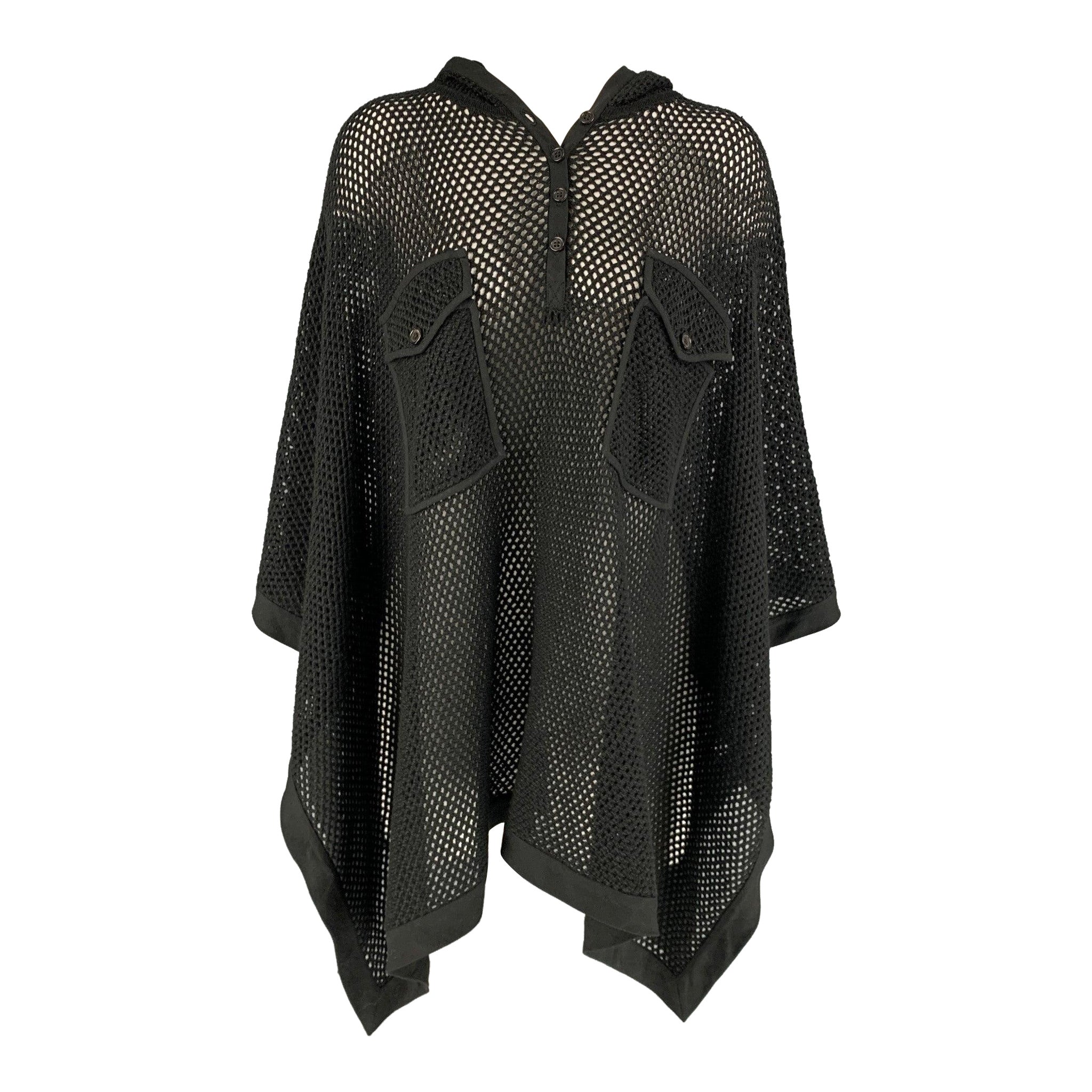 RALPH LAUREN Collection Size S Black Knit See Through Hooded Cape For Sale
