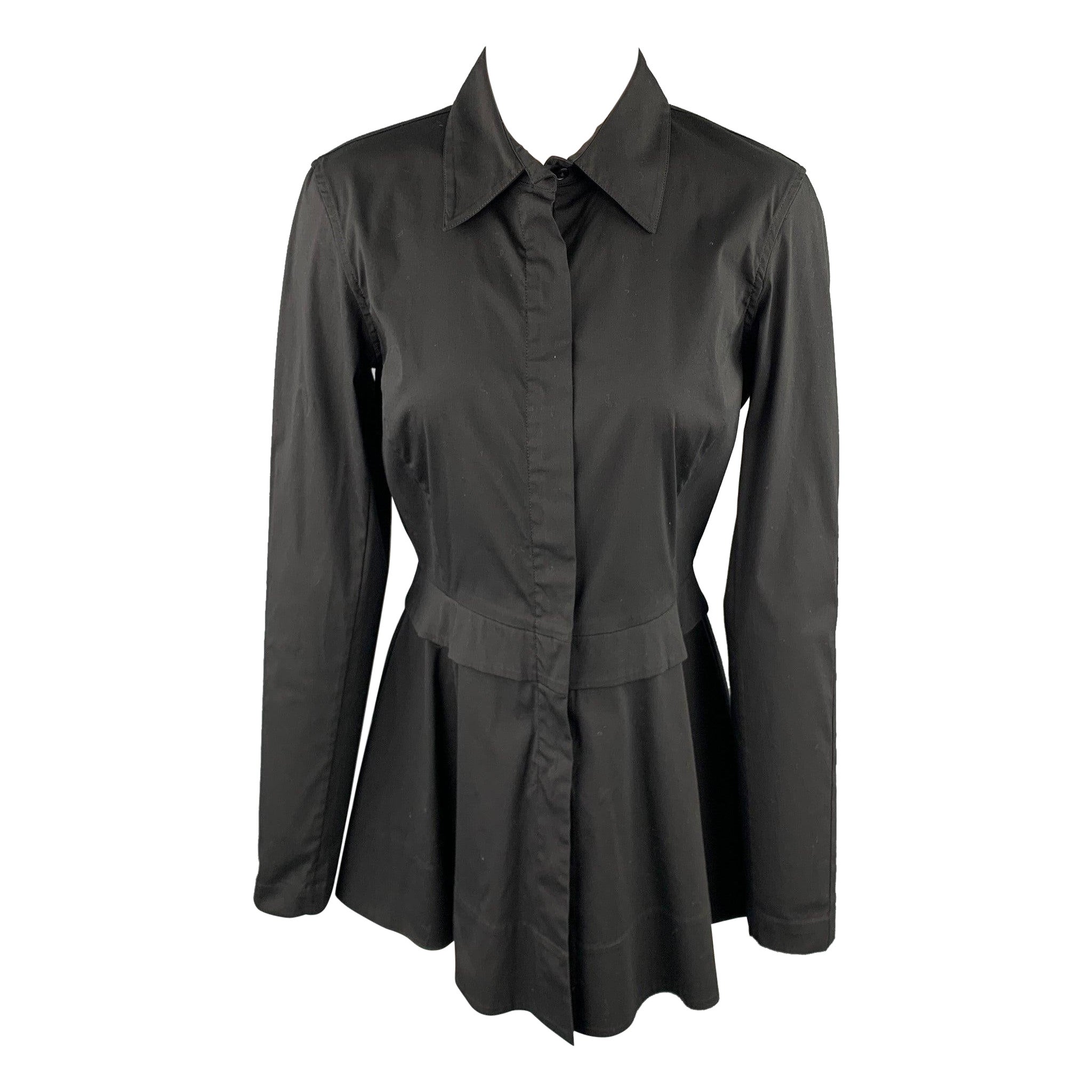 DONNA KARAN Taille 8 Mini robe à manches longues en coton mélangé noir en vente