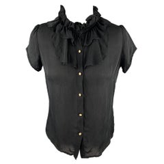 BARNEYS NEW YORK Size 2 Black Silk Ruffle Blouse