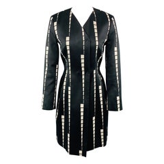 ETRO Size 6 Black & White Geometric Stripe V Neck PLeat Skirt Coat