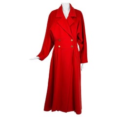 Retro Karl Lagerfeld Dramatic Red Wool Dolman Sleeve Semi Full Skirt Coat 10 1980s