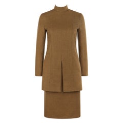 RUDI GERNREICH c.1960's Brown Wool Tailored Mock Neck Jacket & Skirt Suit Set
