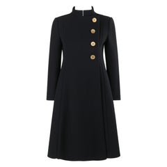 PAULINE TRIGERE c.1960's Black Tailored Asymmetrical Button Up Jacket Overcoat