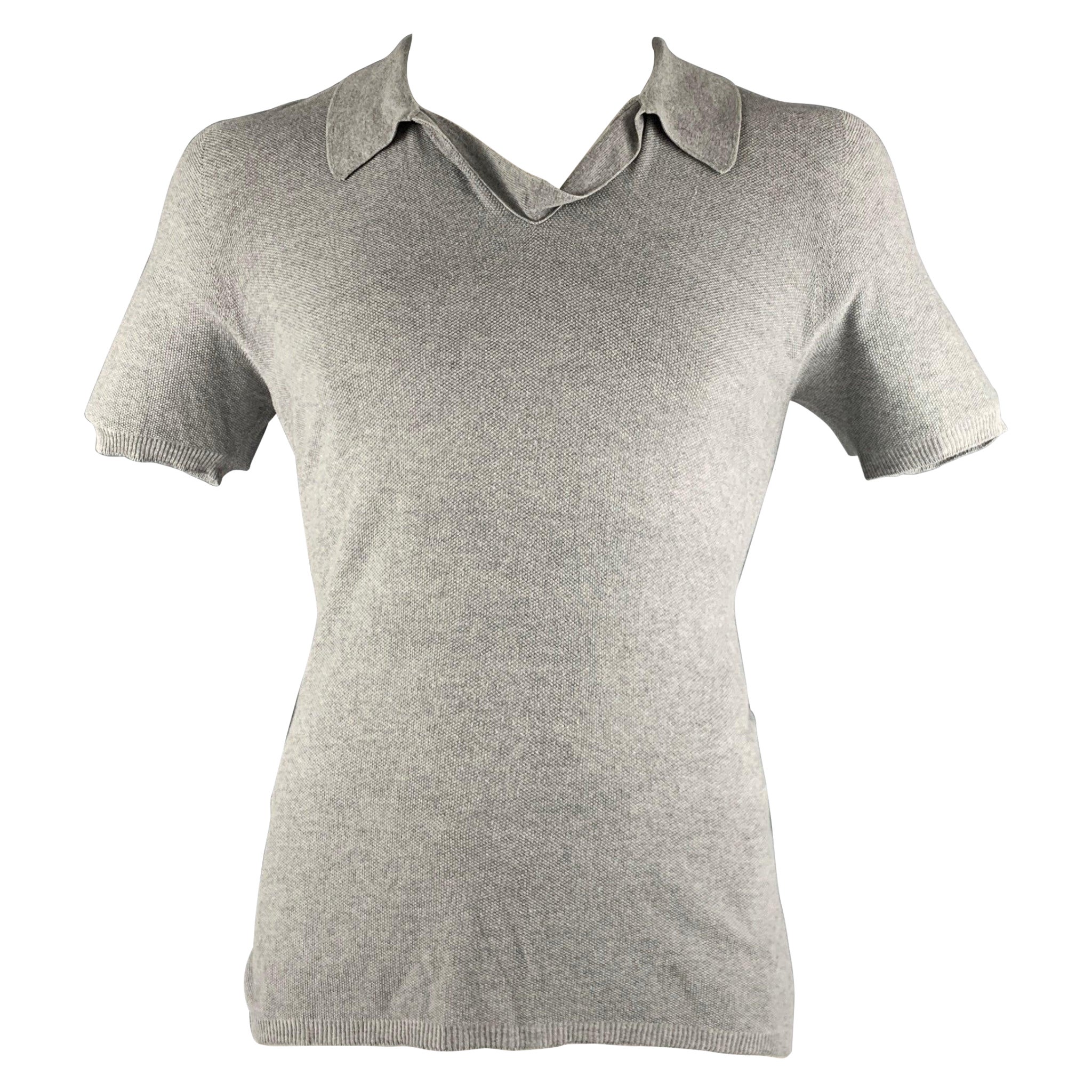 GIORGIO ARMANI Size 12 Grey Silk V-Neck Short Sleeve Shirt For Sale