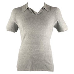 GIORGIO ARMANI Size 12 Grey Silk V-Neck Short Sleeve Shirt