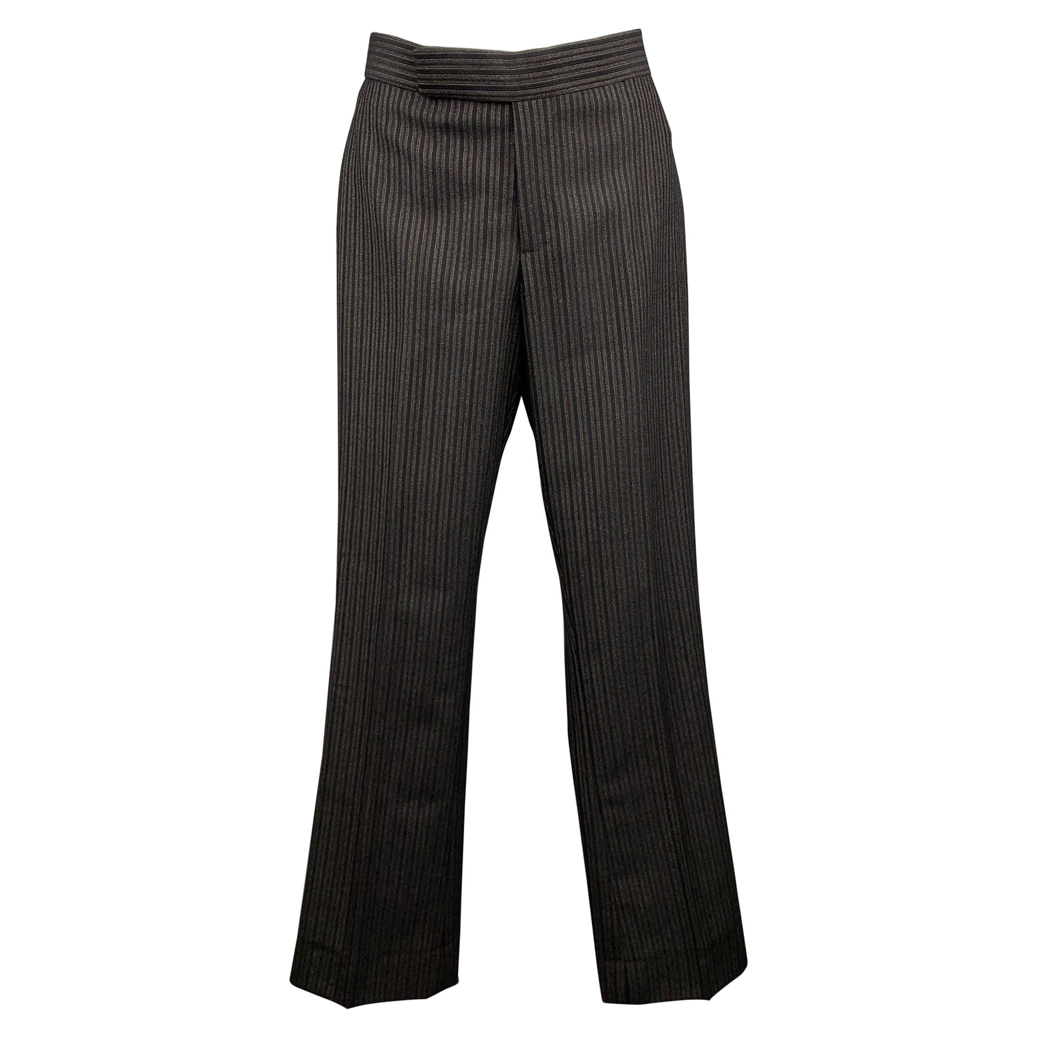 RALPH LAUREN COLLECTION Size 2 Black & Grey Striped Wool Dress Pants For Sale