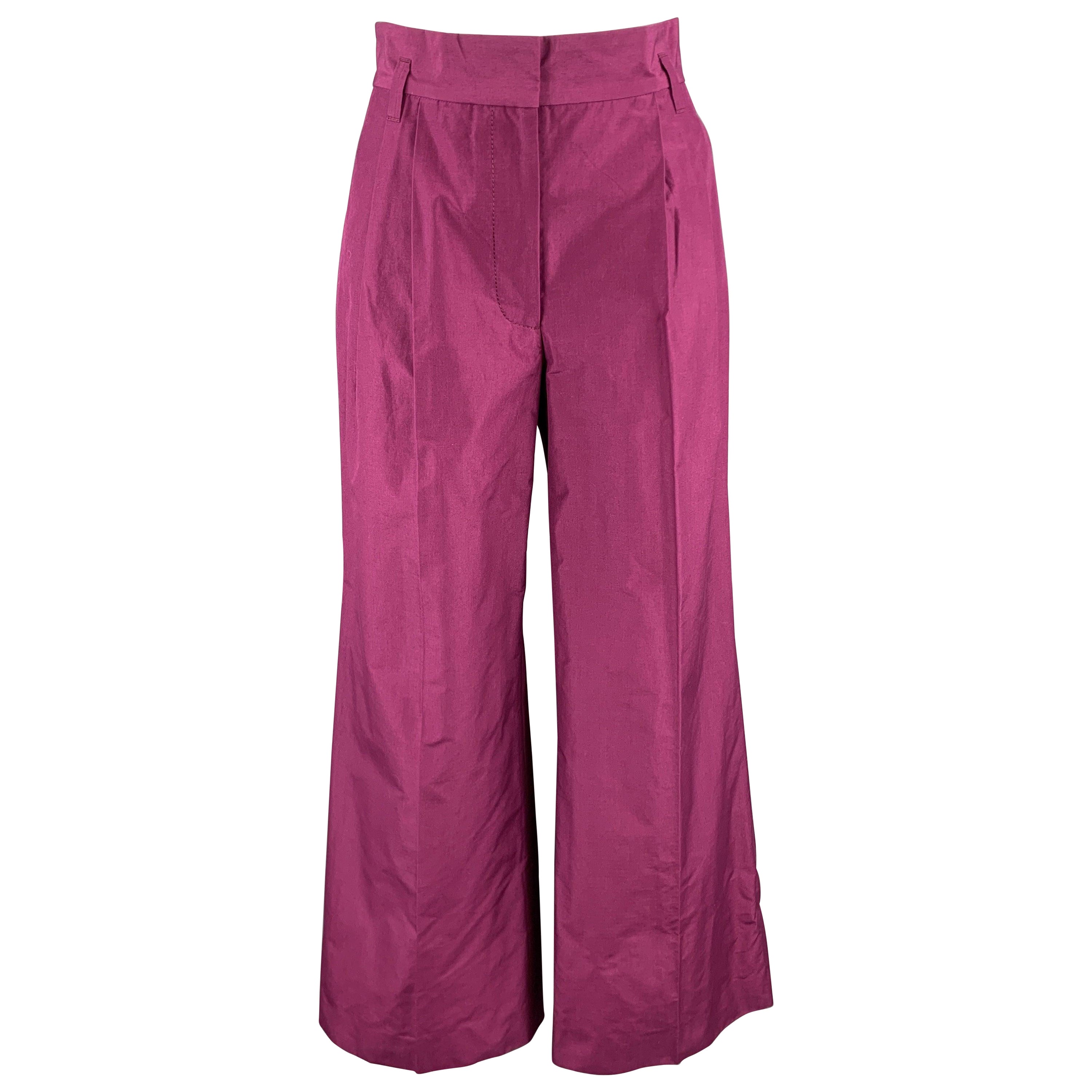 MARC JACOBS Size 0 Purple Cotton Pleated Wide Leg High Waist Dress Pants For Sale
