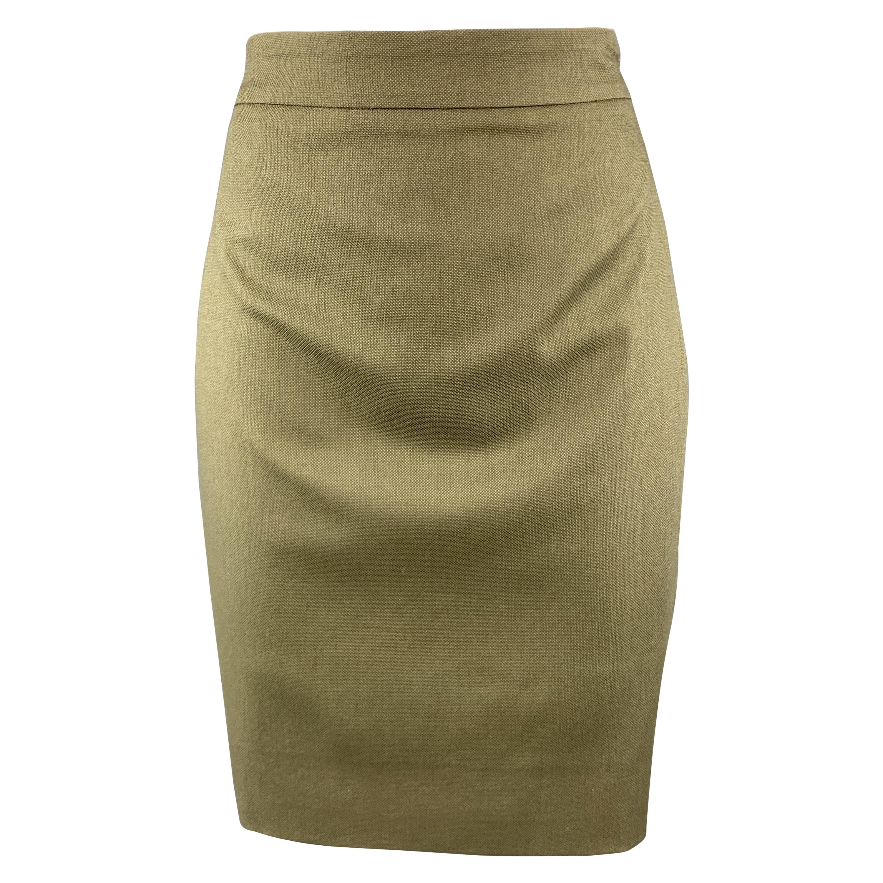 GIVENCHY Size 4 Olive Cotton Blend Canvas Pencil Skirt For Sale