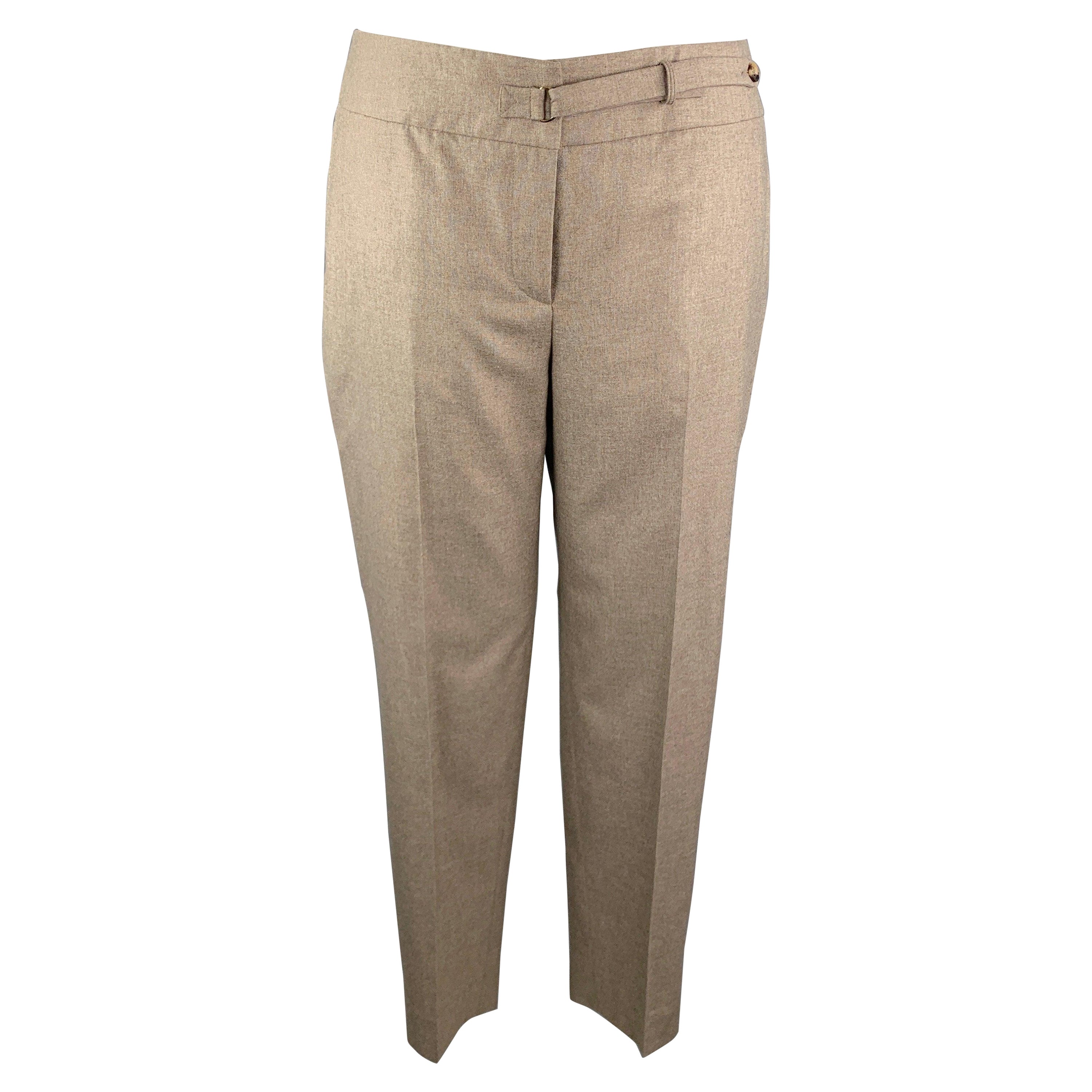 GIORGIO ARMANI Size 14 Taupe Silk / Cashmere Front Tab Dress Pants For Sale