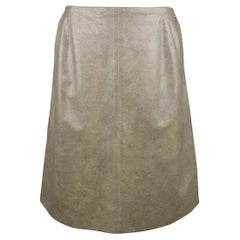 CHANEL Size 8 Metallic Gold Marbled Leather A Line Skirt