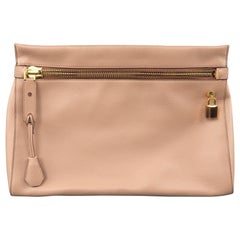 Used TOM FORD Nude Textured Leather Gold Padlock ALIX Clutch Handbag