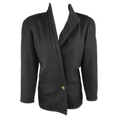 Vintage 1980s GIANNI VERSACE Size 8 Black Wrap Collar Coat