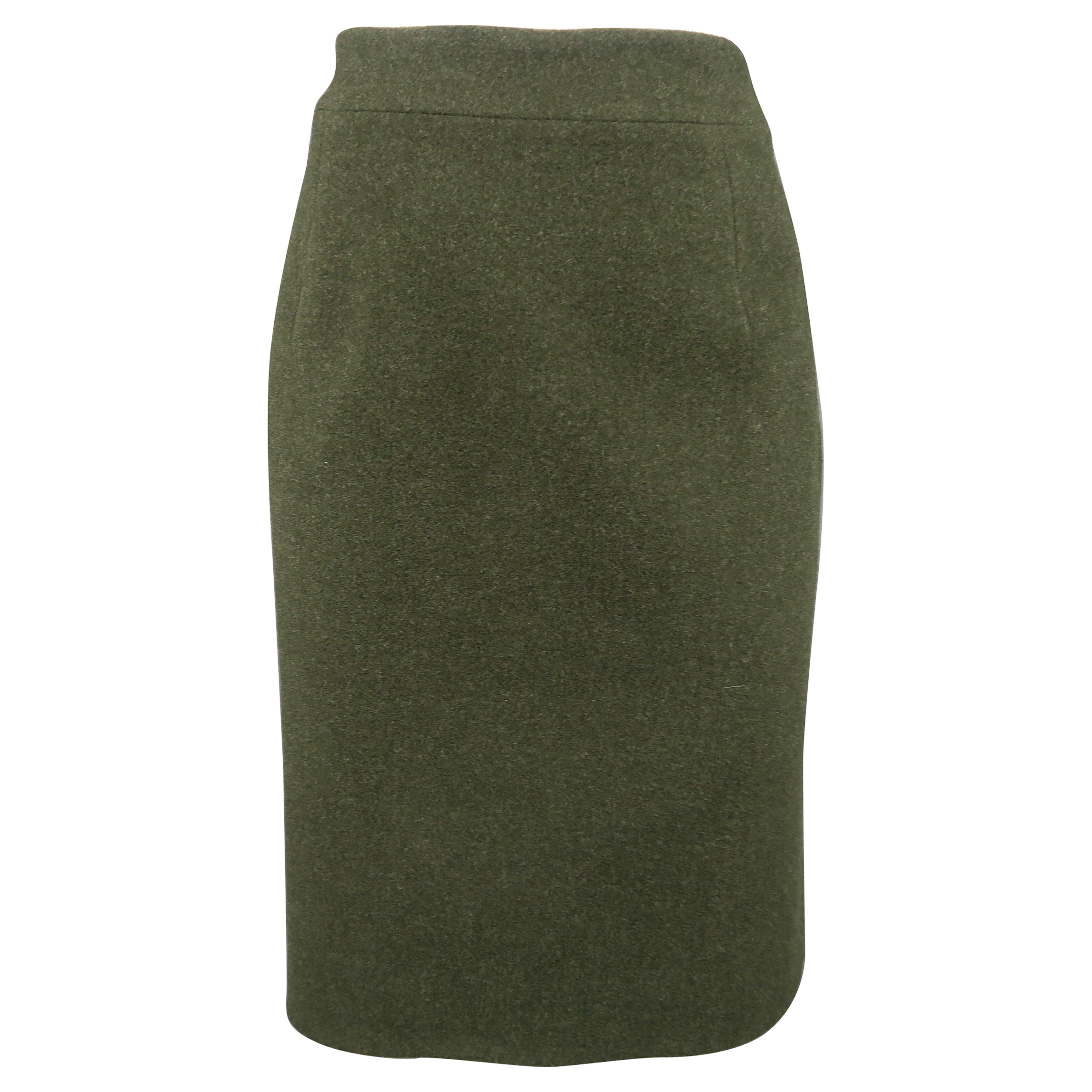 RALPH LAUREN Size 8 Olive Wool / Cashmere A Line Skirt For Sale