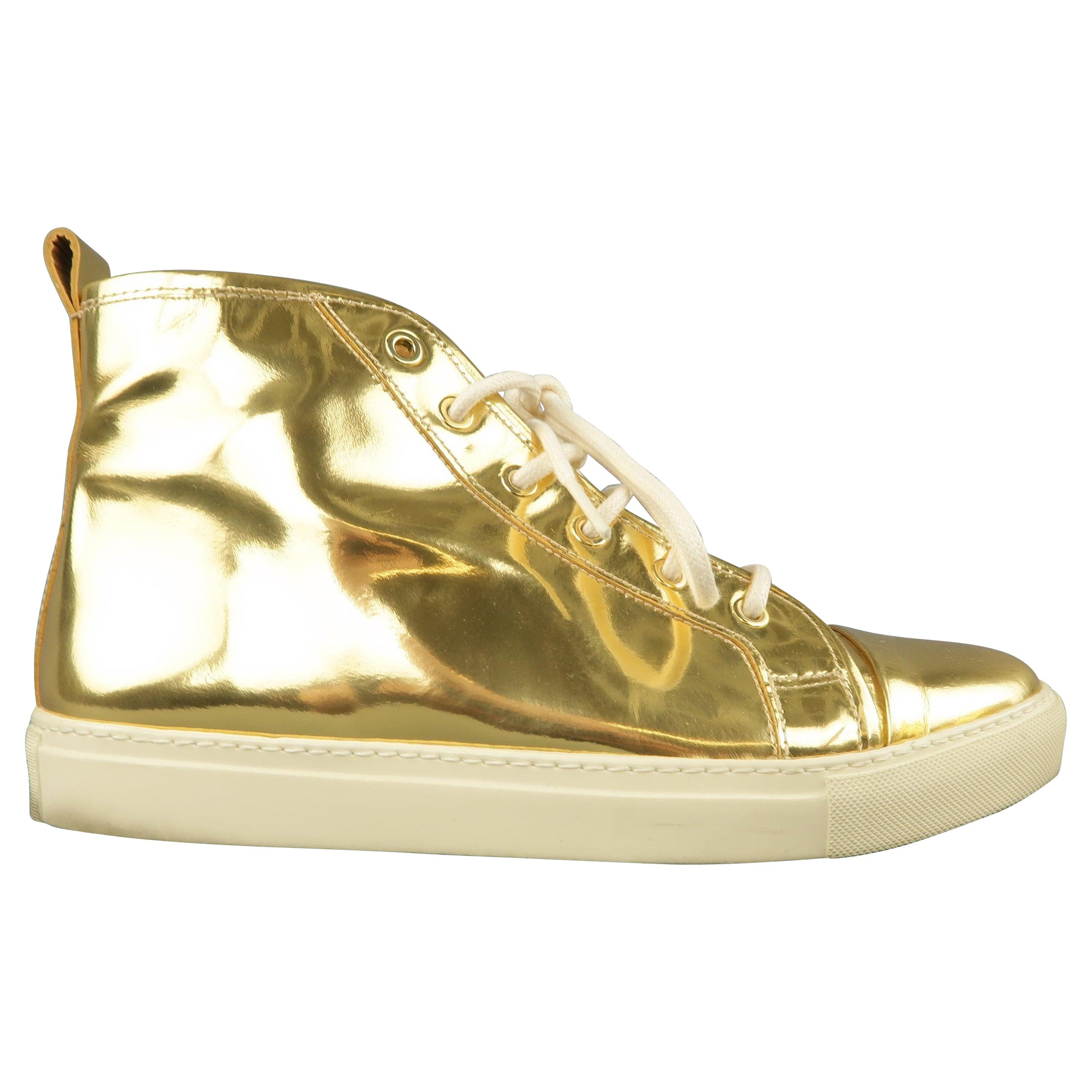 RALPH LAUREN Size 8 Metallic Gold Leather Silvana High Top Sneakers For Sale