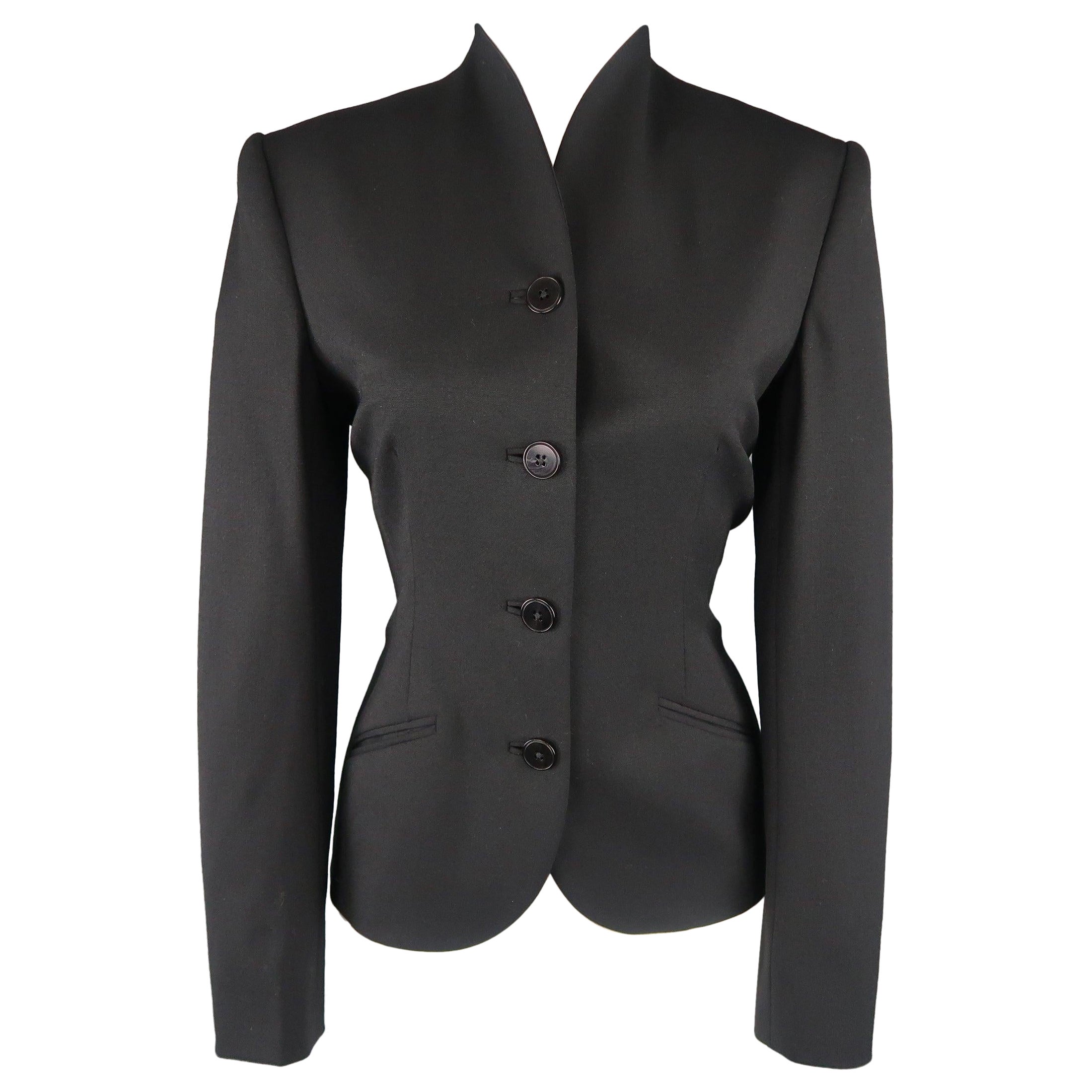 RALPH LAUREN Size 6 Black Wool Stand Up Collar Jacket For Sale