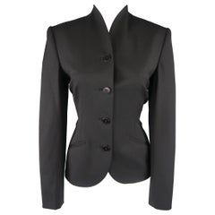 RALPH LAUREN Size 6 Black Wool Stand Up Collar Jacket