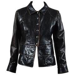 Chanel Runway  Brown Embossed Vegan Leather Long Sleeve Jacket Size 38