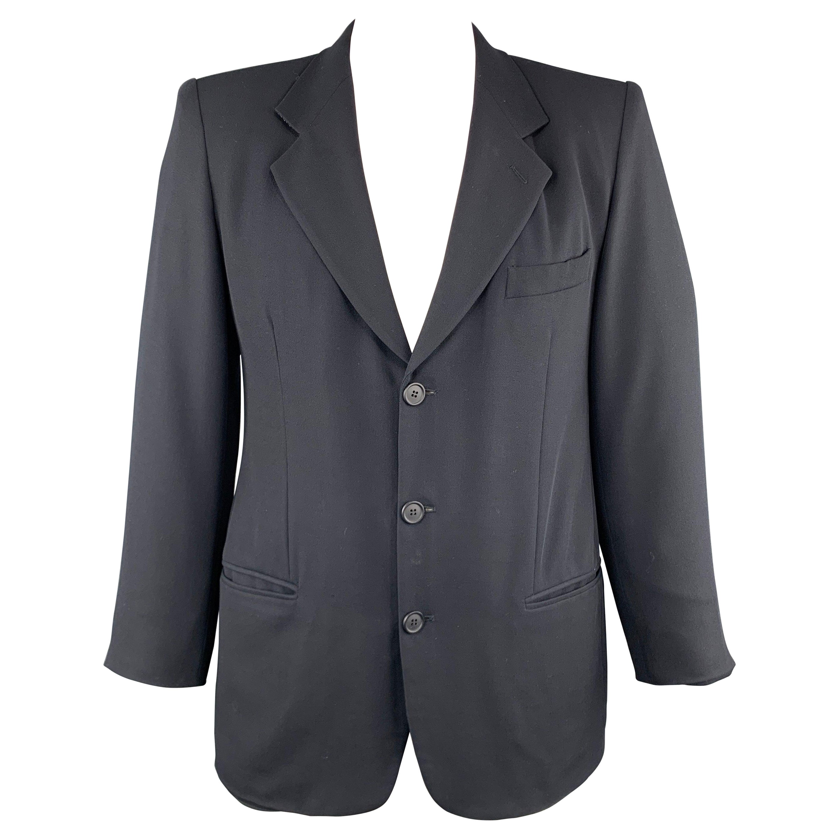 GIORGIO ARMANI 40 Navy Solid Wool Notch Lapel  Sport Coat For Sale