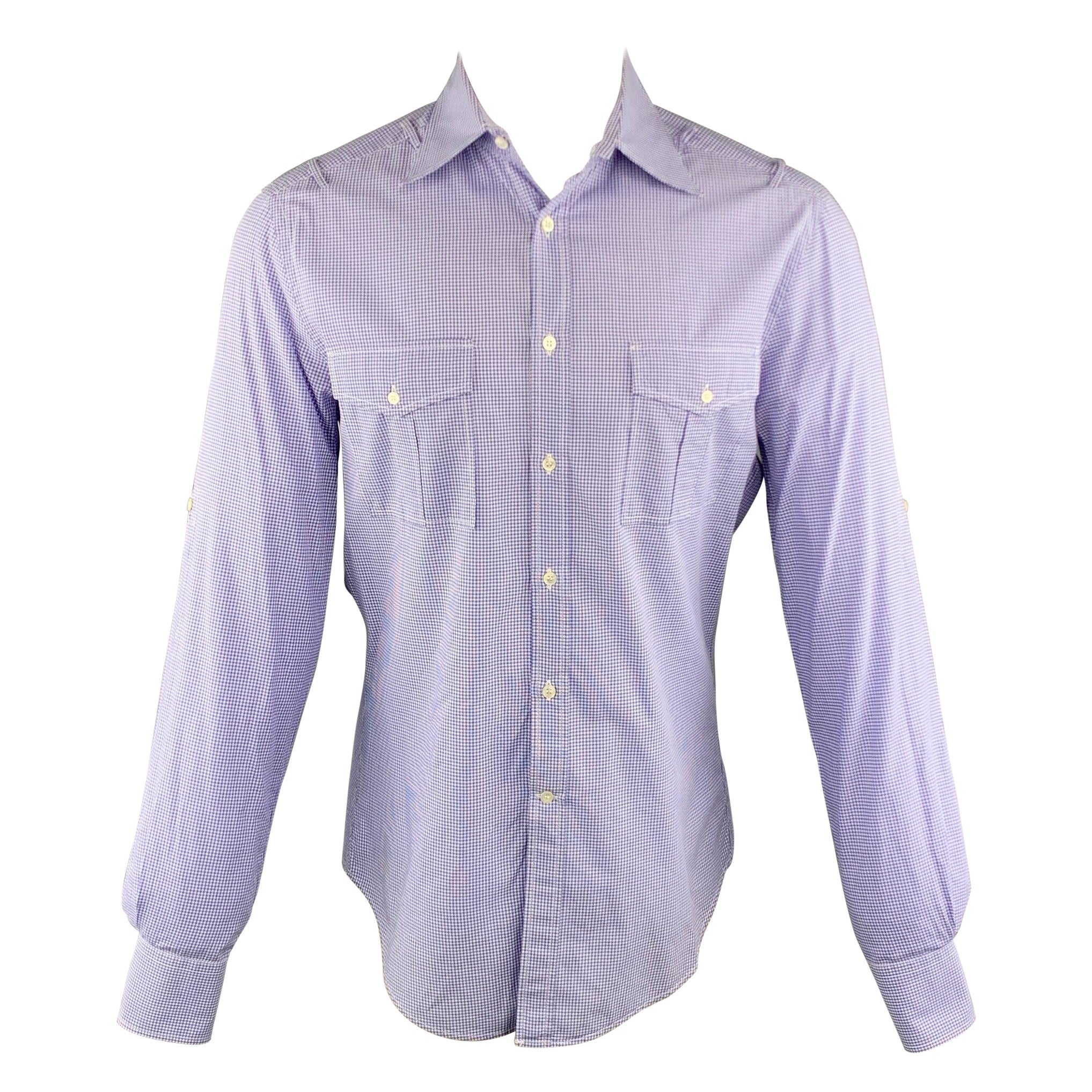 MICHAEL BASTIAN Size M Purple Checkered Cotton Button Up Long Sleeve Shirt For Sale