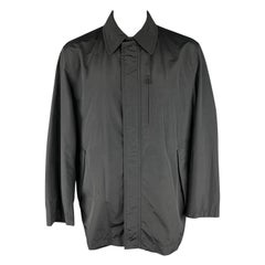 HUGO BOSS 46 Noir Coton uni  Manteau long en nylon avec fermeture à glissière et boutons-pression