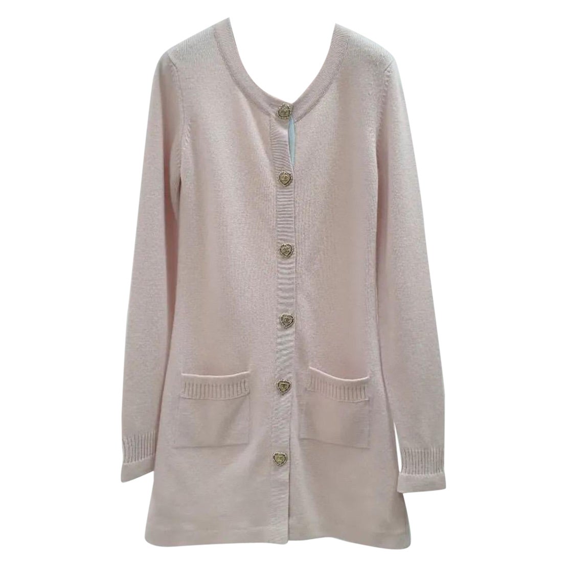 Chanel Pink Cashmere CC Heart Buttons Cardigan  For Sale