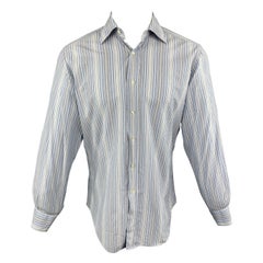 ETRO Größe M Blau & Grau gestreiftes langärmeliges Hemd aus Baumwolle mit Knopfleiste