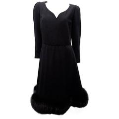  Pauline Trigere wool crepe dress with fox fur trim  size XXL 16