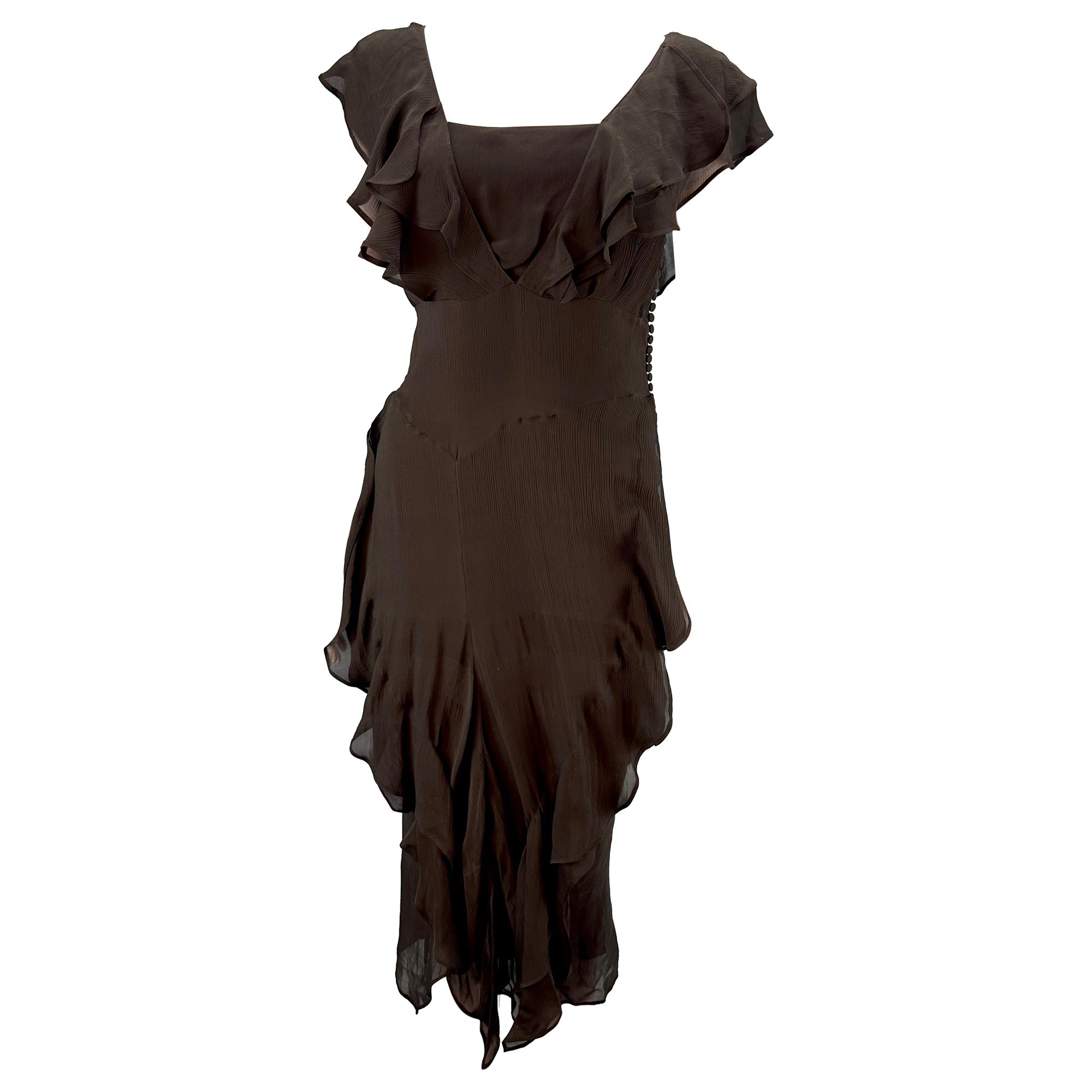 Dior Fall 2006 Black Silk Chiffon Ruffle Dress For Sale
