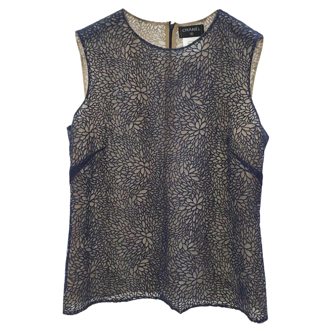 Chanel Navy Lace Camellia Tank Top For Sale