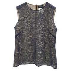 Used Chanel Navy Lace Camellia Tank Top