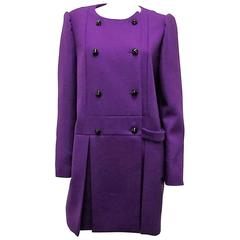 New With Tags Yves Saint Laurent Purple wool  Coat W Leather Buttons sz 46