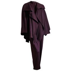 Rare Claude Montana Cranberry Wool Swing Coat + Knit Jumpsuit Ensemble 2pc M 80s 7