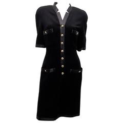 Chanel Black Tuxedo dress with Camellia Buttons 