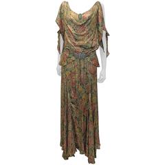 1930's metallic brocade spectacular gown with crystal buckle belt 3