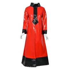 Archival 1969 Pierre Cardin Documented Red & Black Vinyl Space-Age Mod Maxi Coat