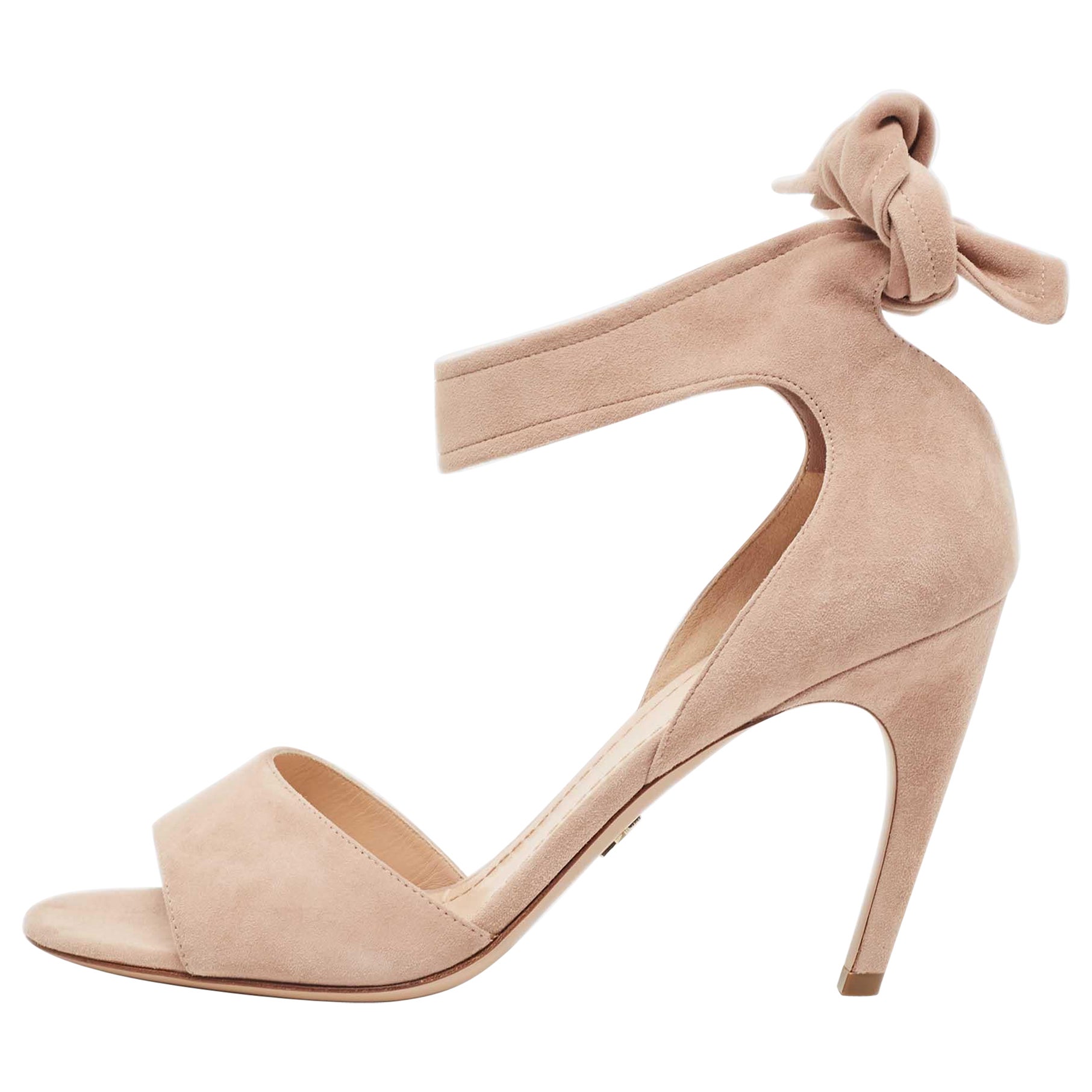 Dior Beige Suede La Belle Open Toe Ankle Wrap Sandals Size 40.5 For Sale