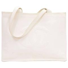 Chanel Jumbo XL White Caviar Leather Shopper Tote Bag