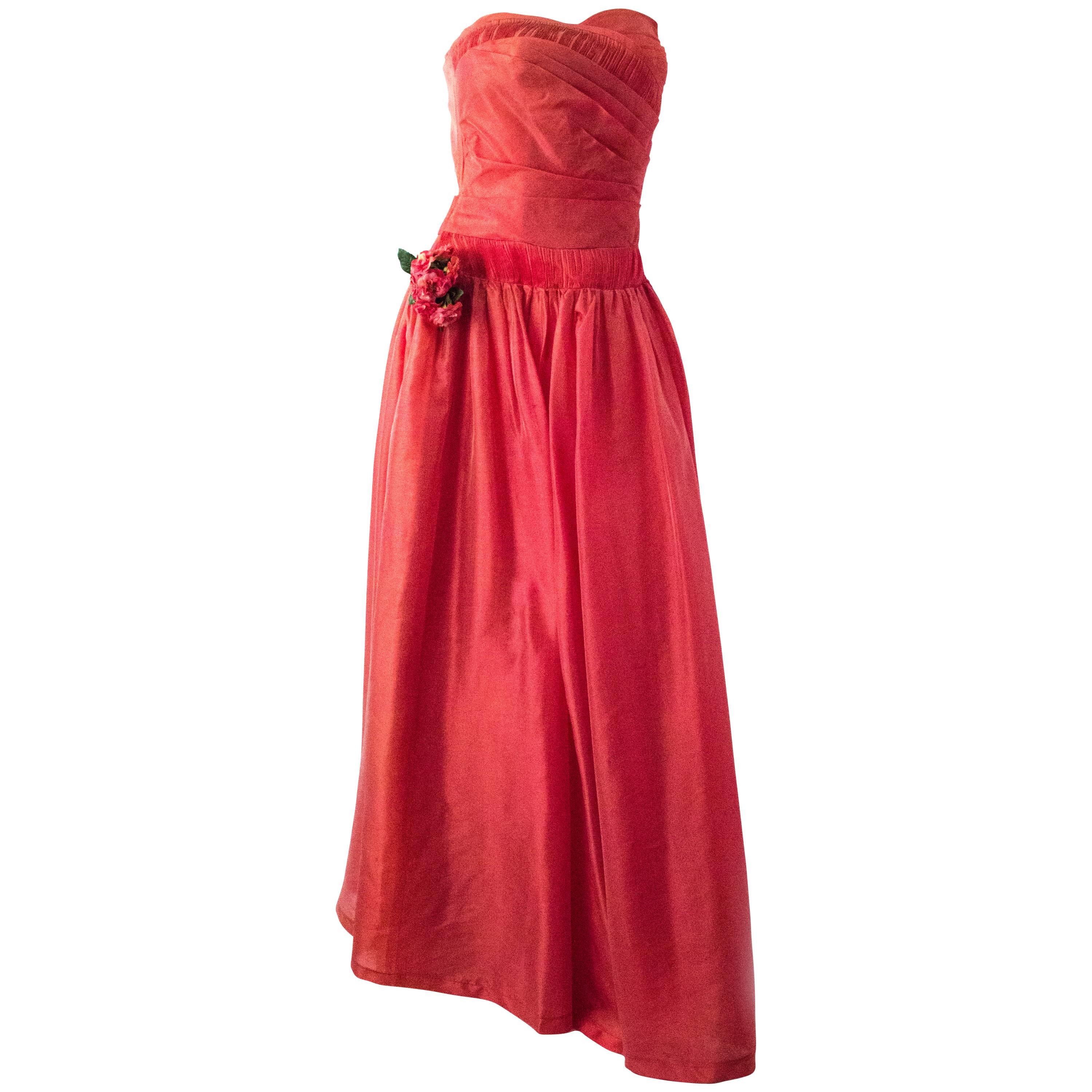 50s Iridescent Coral Organza Gown For Sale