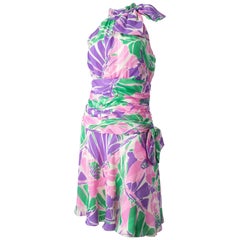 50s Floral Silk Chiffon Halter Dress