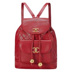 Chanel 1991 Vintage Ultra Rare XL Jumbo Red Caviar Duma Travel Backpack Bag