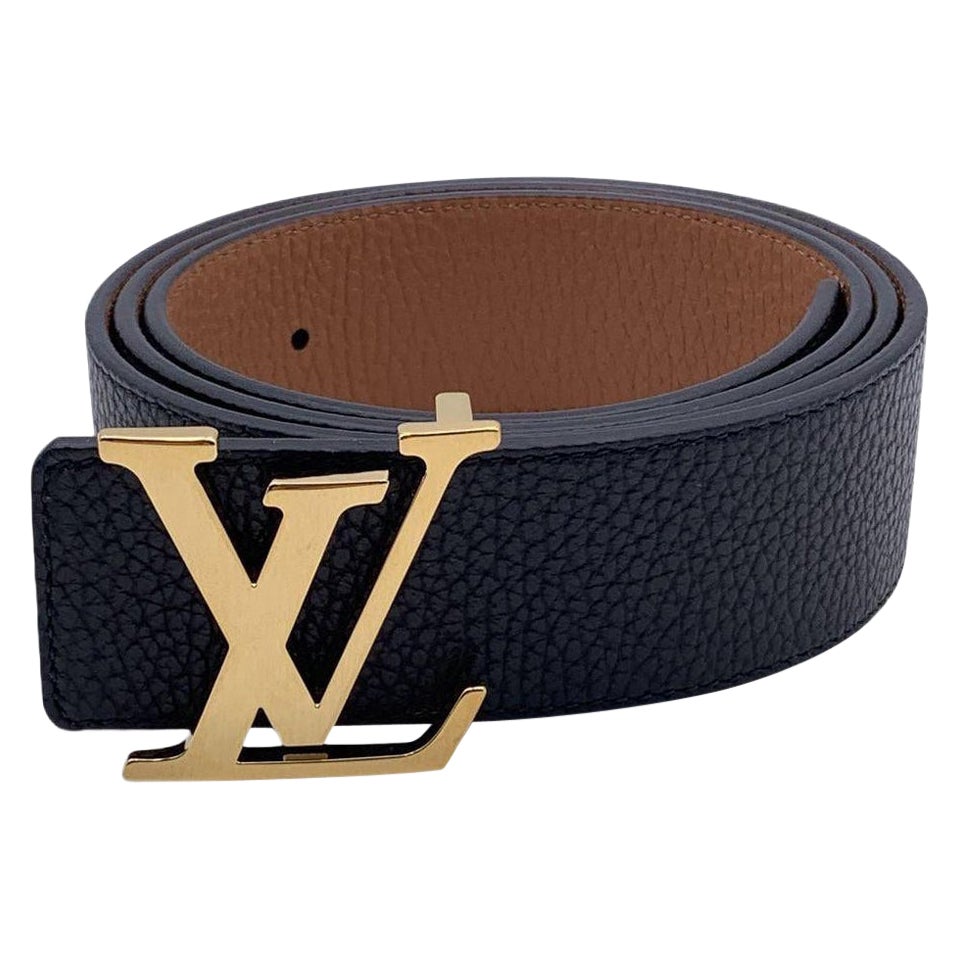 Louis Vuitton Reversible Black Beige Gold LV Logo Buckle Belt 90/36