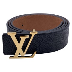 Louis Vuitton Reversible Black Beige Gold LV Logo Buckle Belt 90/36