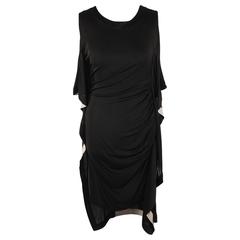 VIONNET Black Silky SLEEVELESS DRESS Knee Lenght w/ FRILLS