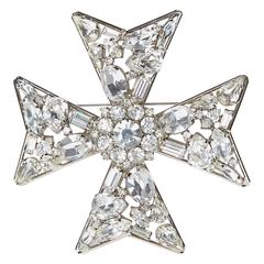 Vintage 1980s Butler and Wilson Swarovski Diamond Giant Maltese Cross 