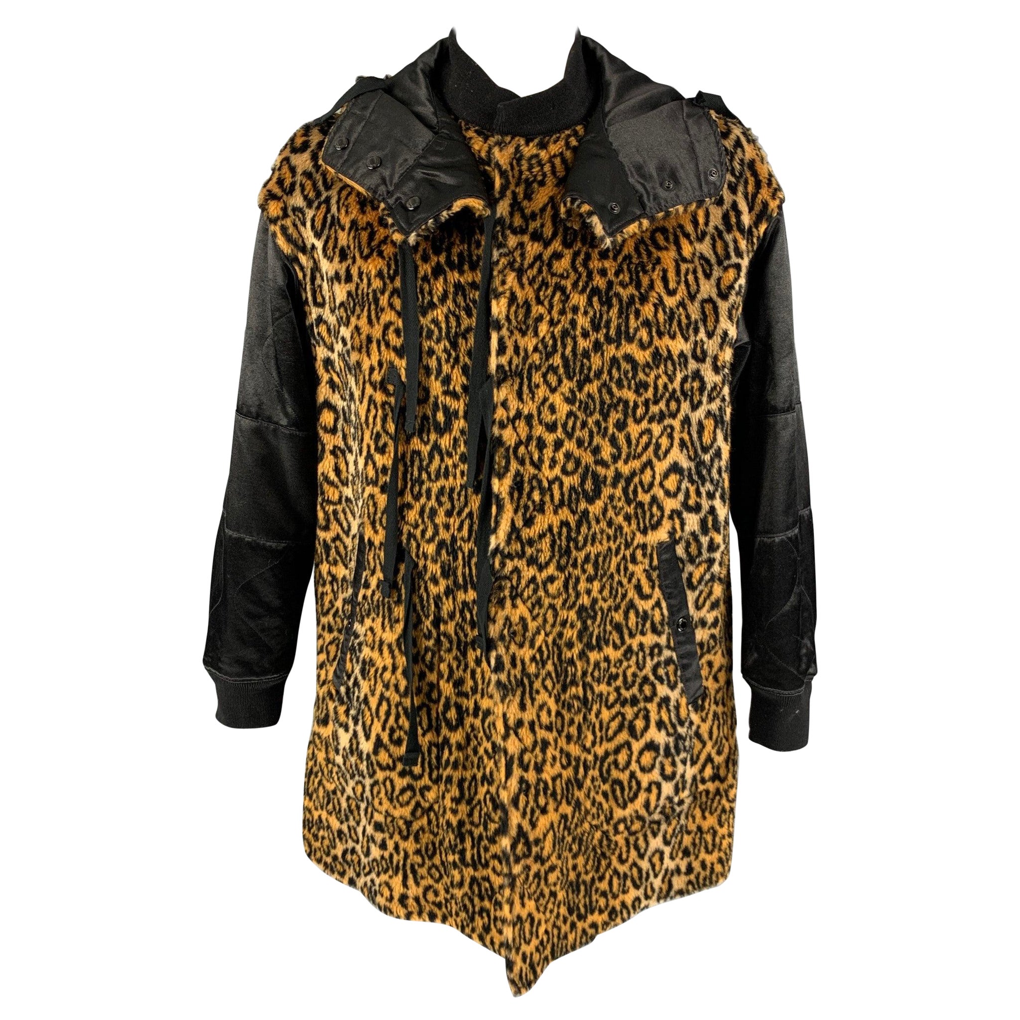 ENGINEERED GARMENTSSize L Black Tan Animal Print Polyester / Cotton Coat For Sale