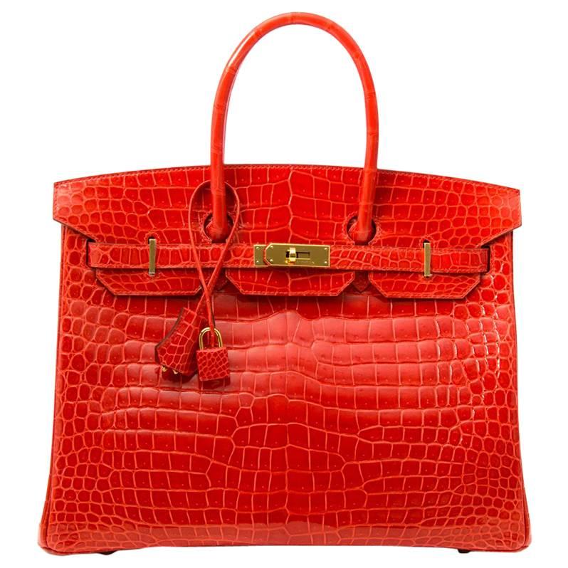 Brand New Hermes Birkin 35 Orange Poppy Porosus Lisse