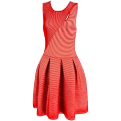 EMPORIO ARMANI Size 6 Red White Viscose Blend Stripe Pleated Dress