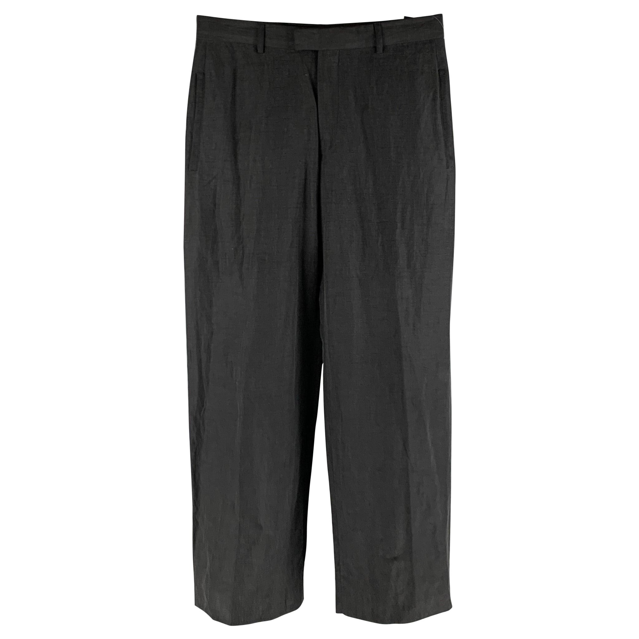 EMPORIO ARMANI Size 32 Black Linen Silk Zip Fly Dress Pants For Sale