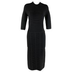 EMPORIO ARMANI Size 6 Black Ribbed 3/4 Sleeves Mid-Calf Dress