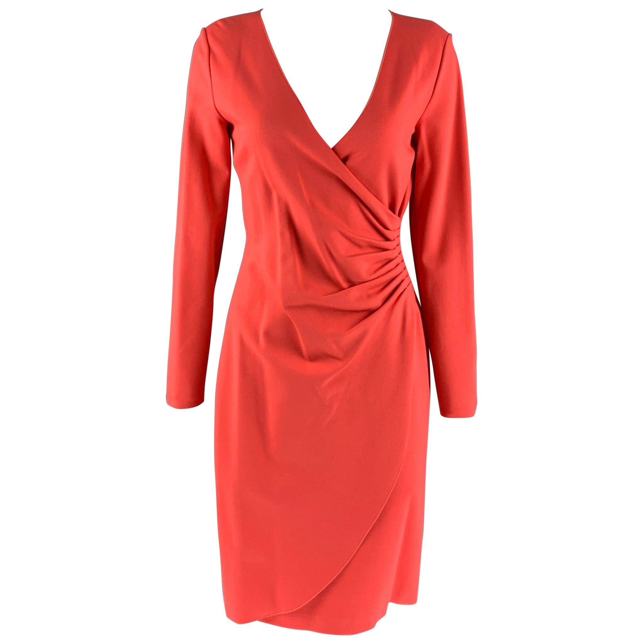EMPORIO ARMANI Size 6 Orange Viscose Blend Faux Wrap Dress For Sale